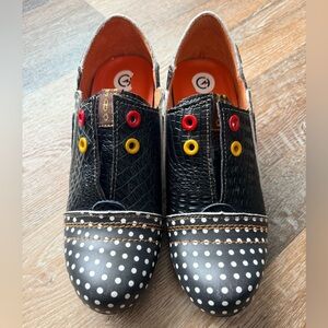 TMA EYES & MAiA Women's Retro Polka Dot Leather Booties Low Heel Lace Up